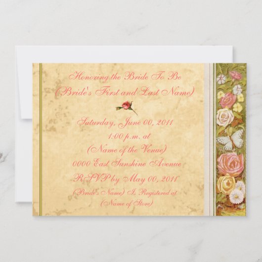 ヴィンテージの花のボーダーブライダルシャワーの招待状 招待状 (正面)