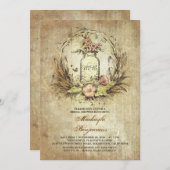 ヴィンテージの花のメーソンジャーの素朴なブライダルシャワー 招待状 (正面/裏面)