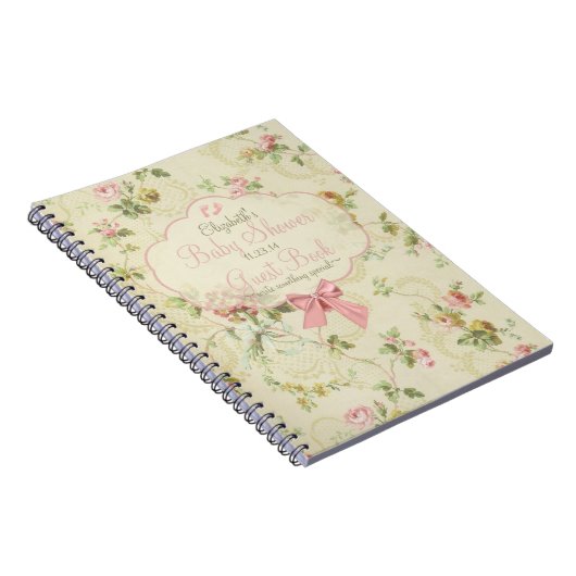 ヴィンテージの花のモモの弓ベビーシャワーの来客名簿 ノートブック (右側)