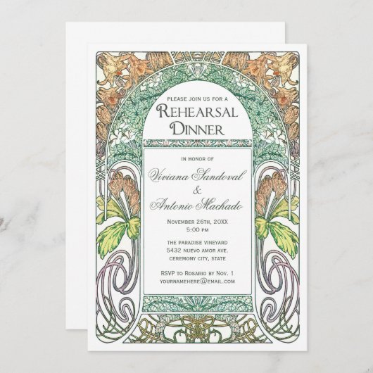 ヴィンテージの花のリハーサルの夕食の招待状IV (3) 招待状 (正面/裏面)