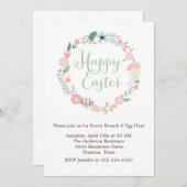 ヴィンテージの花のリースのイースターブランチ 招待状 (正面/裏面)