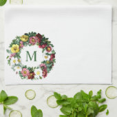 ヴィンテージの花のリースのモノグラム キッチンタオル (折り畳み)