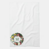ヴィンテージの花のリースのモノグラム キッチンタオル (縦)