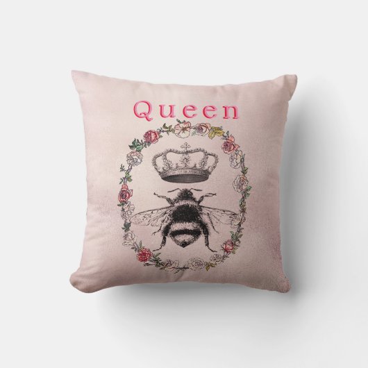 ヴィンテージの花のリースの水彩画の王冠の女王バチ クッション (正面)