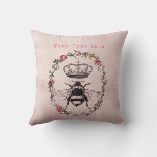ヴィンテージの花のリースの水彩画の王冠の女王バチ クッション (裏面)