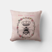 ヴィンテージの花のリースの水彩画の王冠の女王バチ クッション (正面)