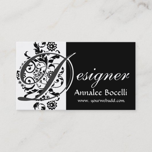 ヴィンテージの花のレースのエレガントで粋なモノグラムの黒 名刺 (正面)