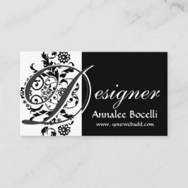 ヴィンテージの花のレースのエレガントで粋なモノグラムの黒 名刺