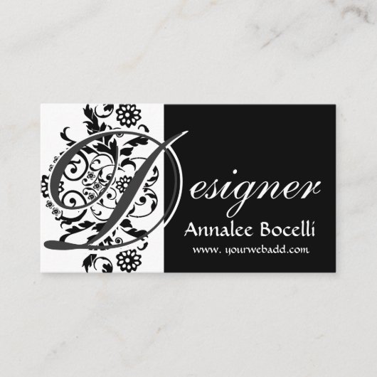 ヴィンテージの花のレースのエレガントで粋なモノグラムの黒 名刺 (正面)