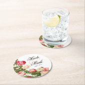 ヴィンテージの花のロマンスのピンクのバラ|の白 ラウンドペーパーコースター (インサイチュ)