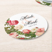 ヴィンテージの花のロマンスのピンクのバラ|の白 ラウンドペーパーコースター (アングル)