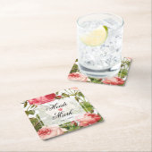 ヴィンテージの花のロマンスのピンクのバラ スクエアペーパーコースター (インサイチュ)