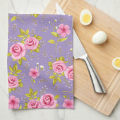 ヴィンテージの花のローズピンクの紫色パターン キッチンタオル (四つ折り)