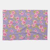 ヴィンテージの花のローズピンクの紫色パターン キッチンタオル (横)