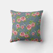 ヴィンテージの花のローズピンクの緑パターン クッション (裏面)