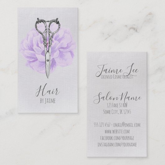 ヴィンテージの花の原稿の美容師の美容師 名刺 (正面/裏面)