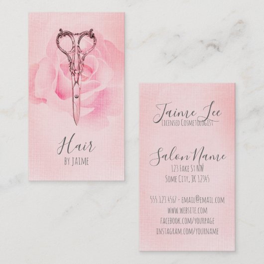 ヴィンテージの花の原稿の美容師の美容師 名刺 (正面/裏面)