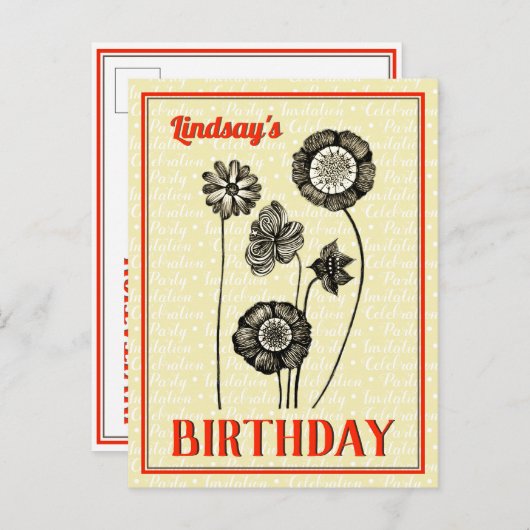 ヴィンテージの花の名前をカスタマイズ フラワーバースデー インビテーションポストカード (正面/裏面)