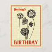 ヴィンテージの花の名前をカスタマイズ フラワーバースデー インビテーションポストカード (正面)