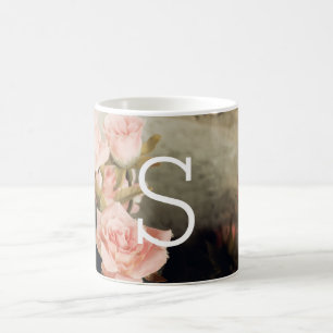 ヴィンテージの花の大きいモノグラム コーヒーマグカップ