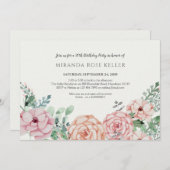 ヴィンテージの花の大人の誕生日の招待状 招待状 (正面/裏面)