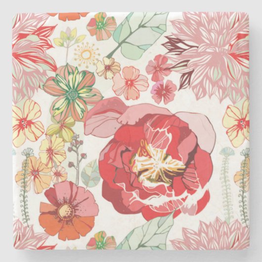 ヴィンテージの花の大理石の石造りのコースター ストーンコースター (正面)