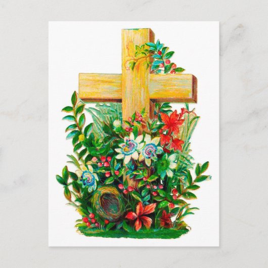 ヴィンテージの花の庭のホリークロス ポストカード (正面)