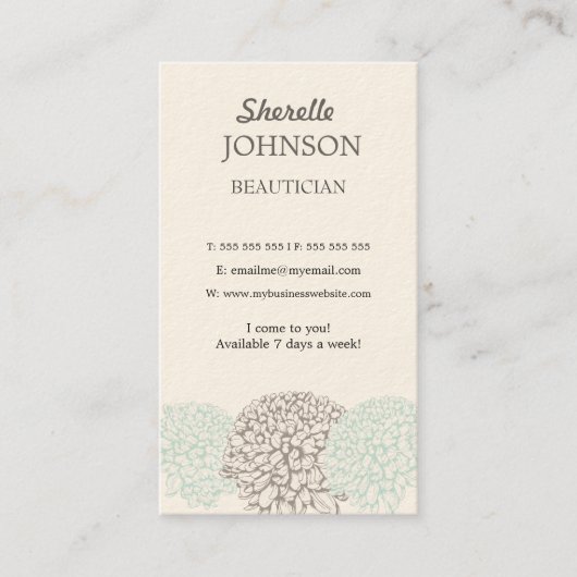 ヴィンテージの花の柔らかい中立美容師カード 名刺 (正面)