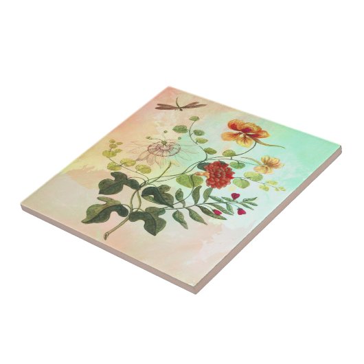 ヴィンテージの花の植物のイラストレーションによっては芸術が開花します タイル (側面)