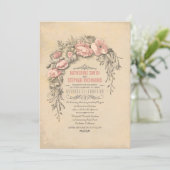 ヴィンテージの花の植物の結婚式 招待状 (スタンド正面)