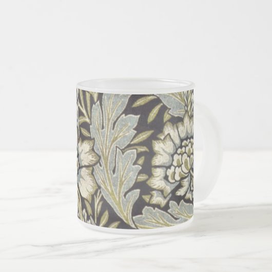 ヴィンテージの花の模様バルセロナベージュ フロストグラスマグカップ (正面右)