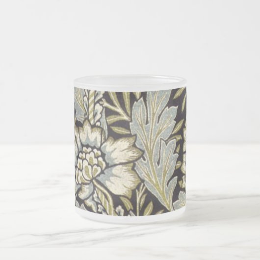 ヴィンテージの花の模様バルセロナベージュ フロストグラスマグカップ (中央)