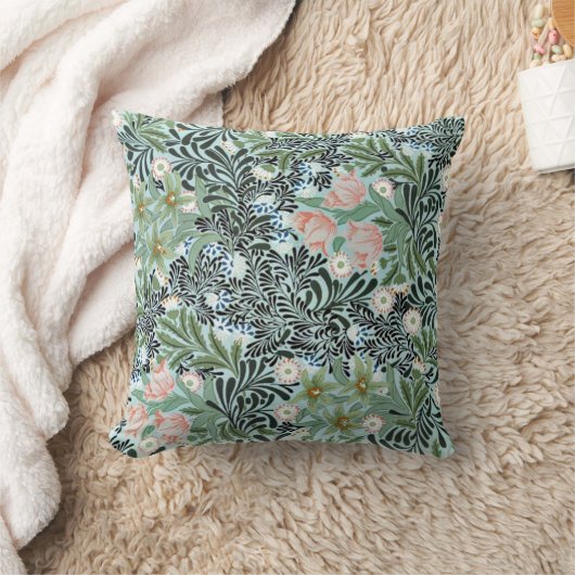 ヴィンテージの花の模様(ソフトグリーンとピンク淡い色の) クッション (ブランケット)