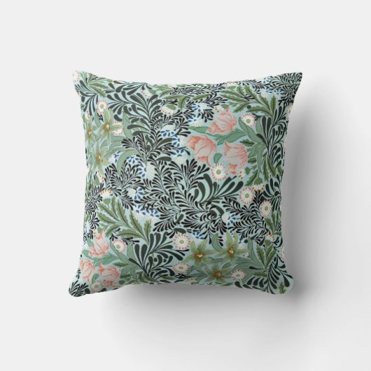 ヴィンテージの花の模様(ソフトグリーンとピンク淡い色の) クッション (裏面)