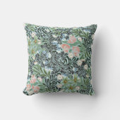 ヴィンテージの花の模様(ソフトグリーンとピンク淡い色の) クッション (正面)
