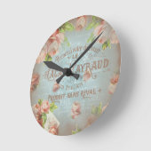 ヴィンテージの花の歴史的フランスのな青のバラ ラウンド壁時計 (傾斜)