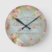 ヴィンテージの花の歴史的フランスのな青のバラ ラウンド壁時計 (正面)