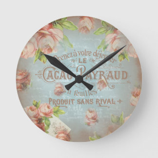 ヴィンテージの花の歴史的フランスのな青のバラ ラウンド壁時計
