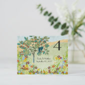 ヴィンテージの花の渦巻結婚きナンバーカード ポストカード (スタンド正面)