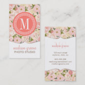 ヴィンテージの花の珊瑚のモモのガーリーな花 名刺 (正面/裏面)