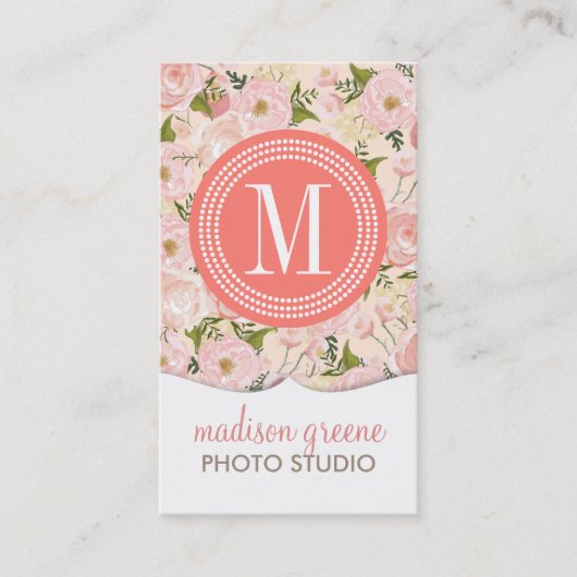 ヴィンテージの花の珊瑚のモモのガーリーな花 名刺 (正面)