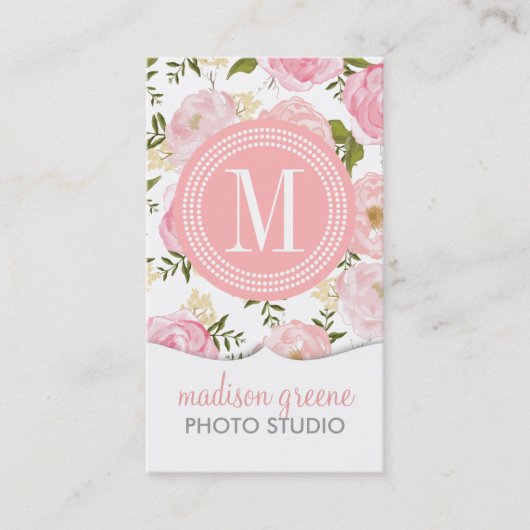 ヴィンテージの花の珊瑚のモモのガーリーな花 名刺 (正面)