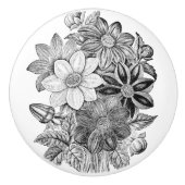 ヴィンテージの花の白黒のプリント セラミックノブ (正面)