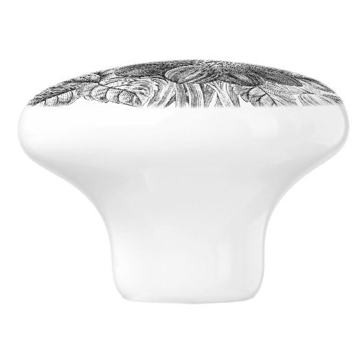 ヴィンテージの花の白黒のプリント セラミックノブ (側面)