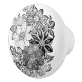 ヴィンテージの花の白黒のプリント セラミックノブ (右)