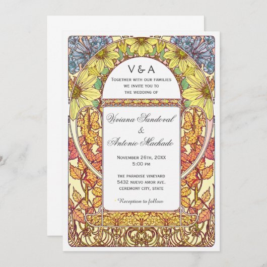 ヴィンテージの花の秋の結婚式の招待状 招待状 (正面/裏面)