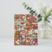 ヴィンテージの花の種のパケット ガーデンコラージュ ポストカード (スタンド正面)