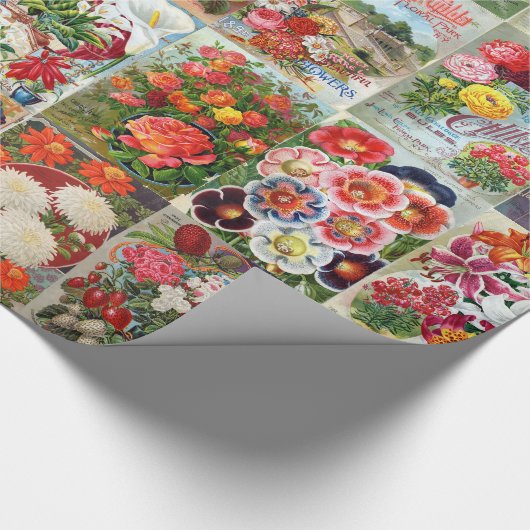 ヴィンテージの花の種の包みのコラージュのギフト用包装紙 ラッピングペーパー (角)