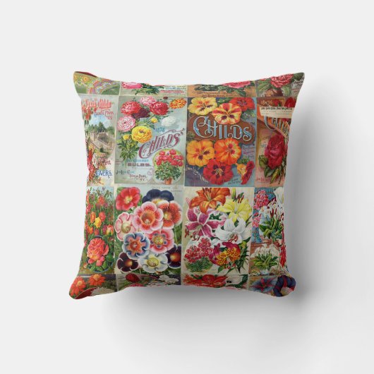 ヴィンテージの花の種の包みの庭のコラージュ クッション (裏面)