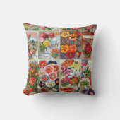 ヴィンテージの花の種の包みの庭のコラージュ クッション (正面)